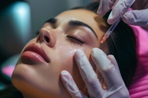 A first-time patient experiences a Botox injection, captured in 'Botox Treatment Comprehensive Guide,' highlighting the professional and safe technique for wrinkle reduction by an expert practitioner.